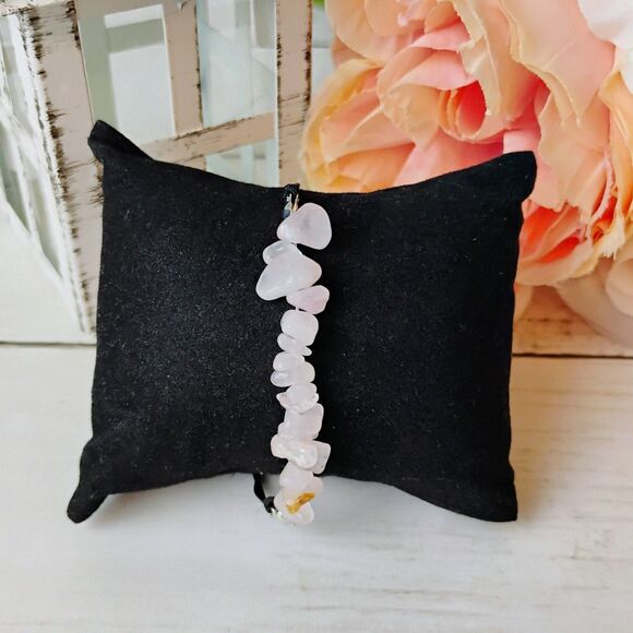 NEW Adjustable Genuine Pink Quartz Stone Black Cord Bracelet Boho - Picture 2 of 2